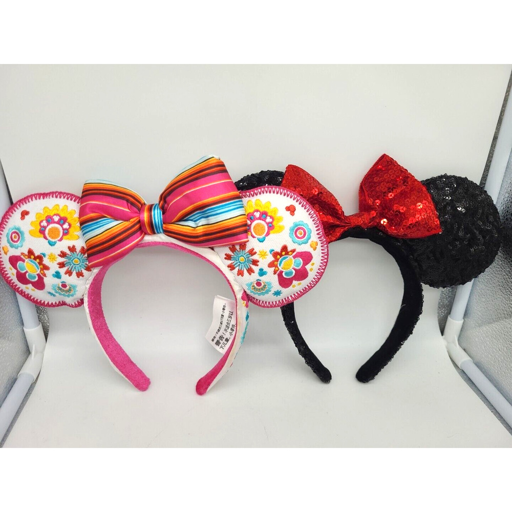 Disney Parks Epcot Mexico Pavilion Flower Glitter Minnie Mouse Ear Headband Lot